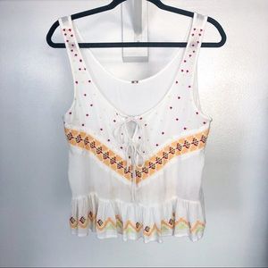 NWT Free People white embroidered crop tank XS
